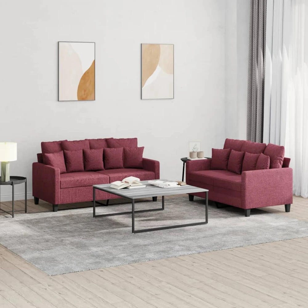 Sofa Sofos komplektas su pagalvėlėmis, 2 dalių, vyno, audinys