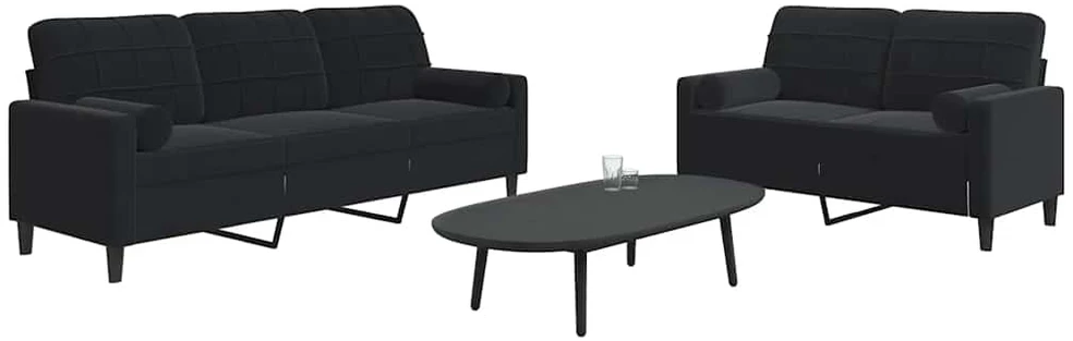 Sofa Sofos komplektas su pagalvėlėmis, 2 dalių, juodas, aksomas