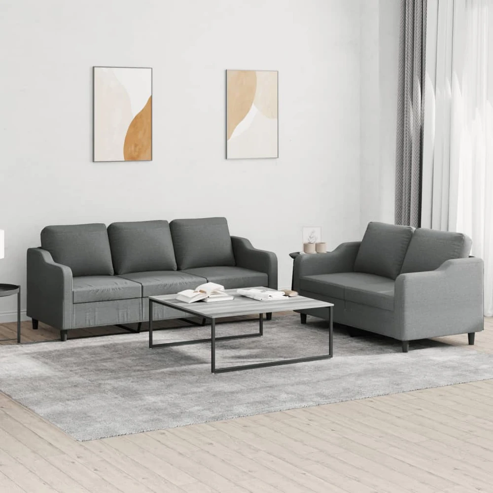 Sofa Sofos komplektas su pagalvėlėmis, 2 dalių, pilkas, audinys