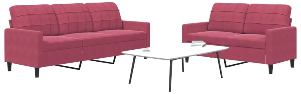 Sofa Sofos komplektas su pagalvėlėmis, 2 dalių, vyno, aksomas