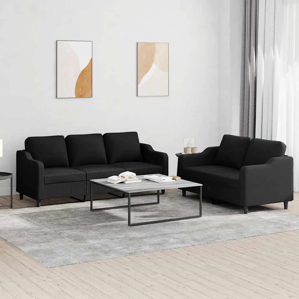Sofa Sofos komplektas su pagalvėlėmis, 2 dalių, juodas, audinys