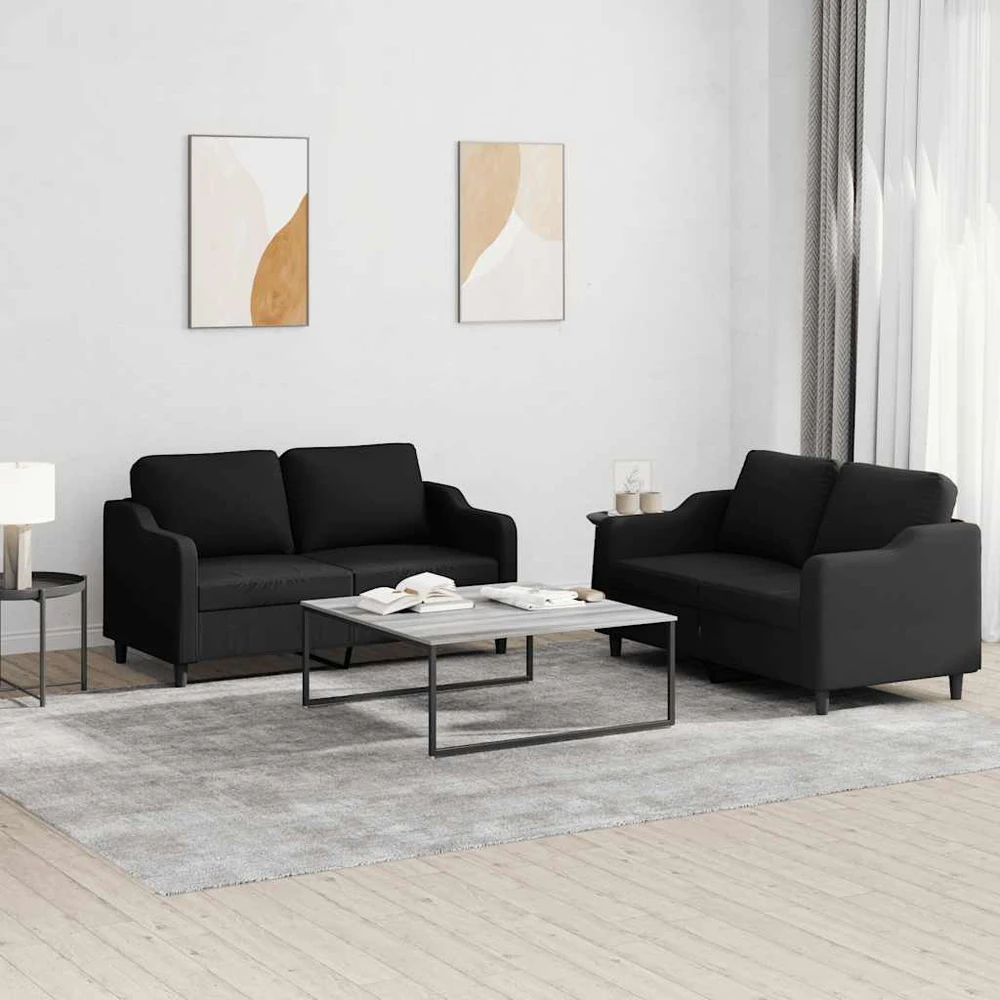 Sofa Sofos komplektas su pagalvėlėmis, 2 dalių, juodas, audinys