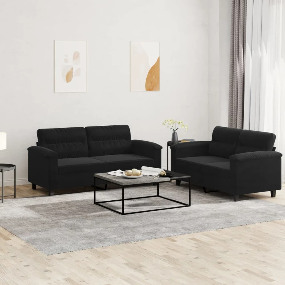 Sofa Sofos komplektas su pagalvėlėmis, 2 dalių, juodas, audinys