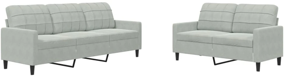 Sofa Sofos komplektas su pagalvėlėmis, 2 dalių, pilkas, aksomas