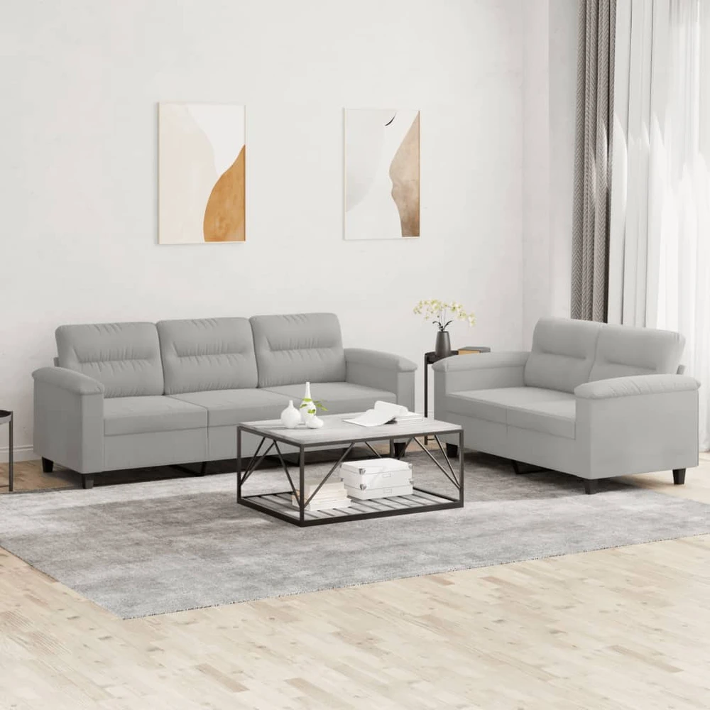 Sofa Sofos komplektas su pagalvėlėmis, 2 dalių, pilkas, audinys