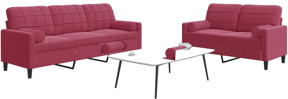 Sofa Sofos komplektas su pagalvėlėmis, 2 dalių, vyno, aksomas
