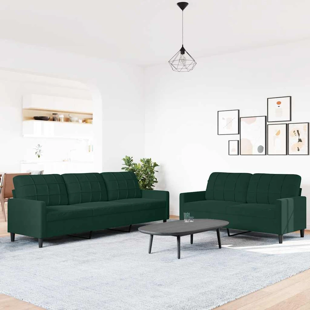 Sofa Sofos komplektas su pagalvėlėmis, 2 dalių, žalias, aksomas