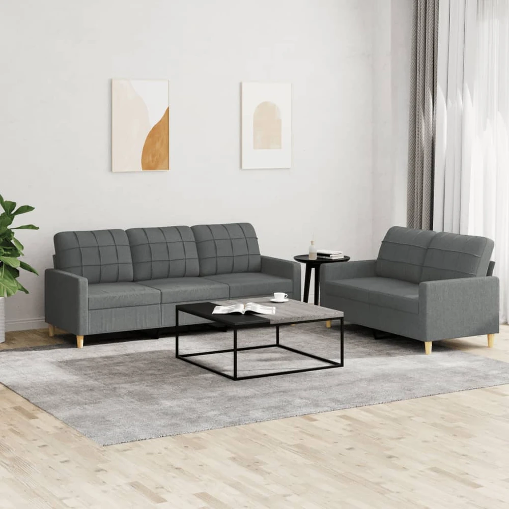 Sofa Sofos komplektas su pagalvėlėmis, 2 dalių, pilkas, audinys