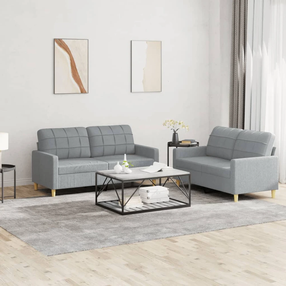 Sofa Sofos komplektas su pagalvėlėmis, 2 dalių, pilkas, audinys
