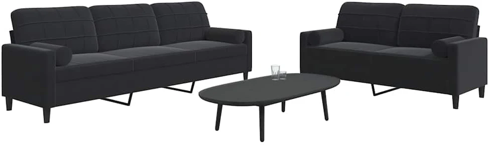 Sofa Sofos komplektas su pagalvėlėmis, 2 dalių, juodas, aksomas