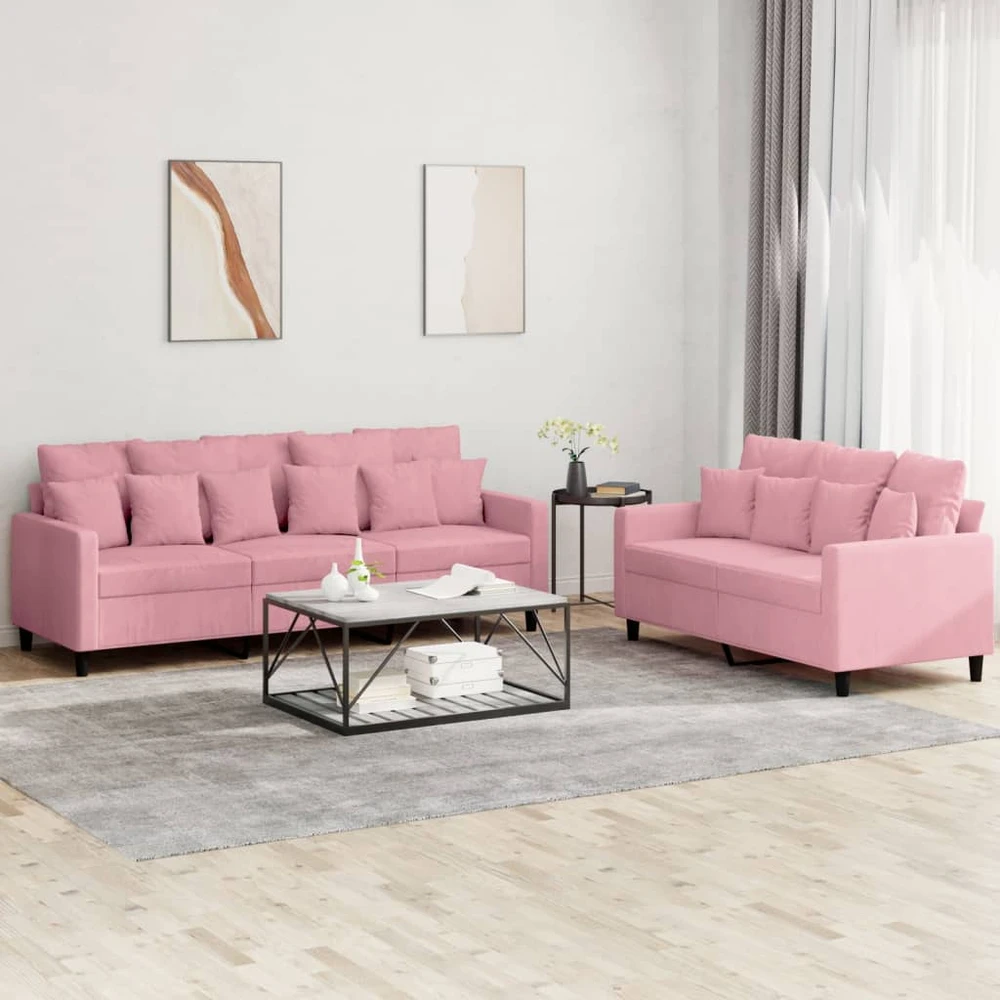 Sofa Sofos komplektas su pagalvėlėmis, 2 dalių, rožinis, aksomas