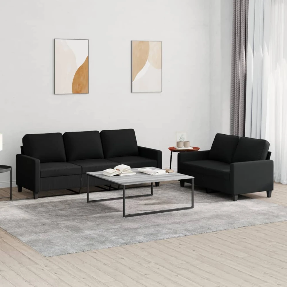 Sofa Sofos komplektas su pagalvėlėmis, 2 dalių, juodas, audinys