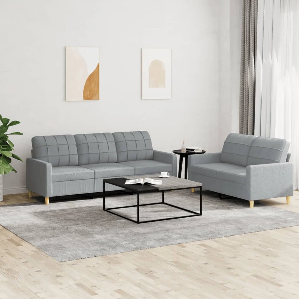 Sofa Sofos komplektas su pagalvėlėmis, 2 dalių, pilkas, audinys
