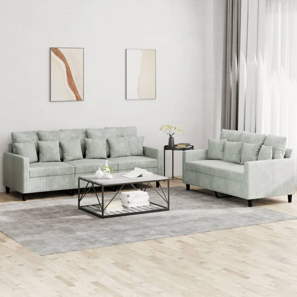 Sofa Sofos komplektas su pagalvėlėmis, 2 dalių, pilkas, aksomas