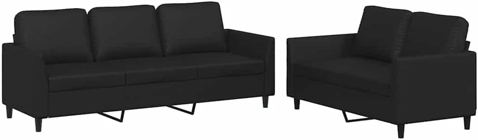 Sofa Sofos komplektas su pagalvėlėmis, 2 dalių, juodas, dirbtinė oda