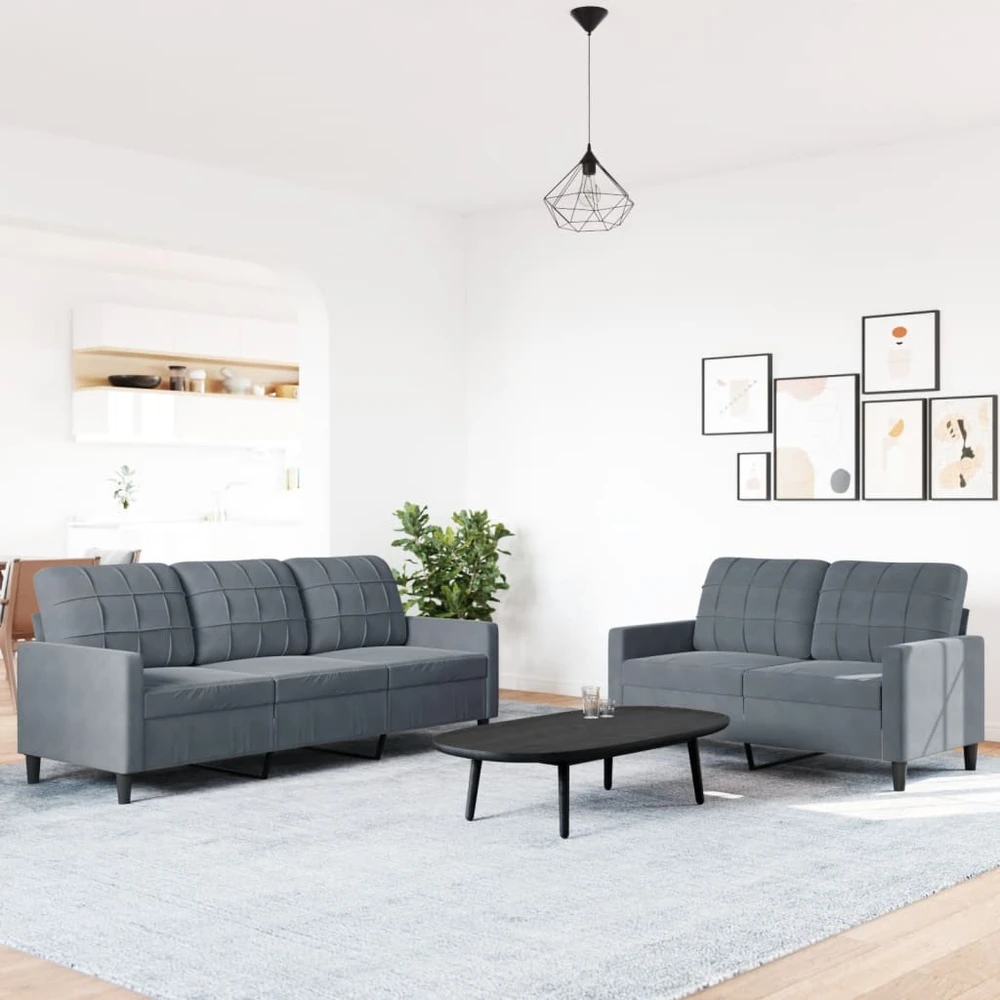 Sofa Sofos komplektas su pagalvėlėmis, 2 dalių, pilkas, aksomas