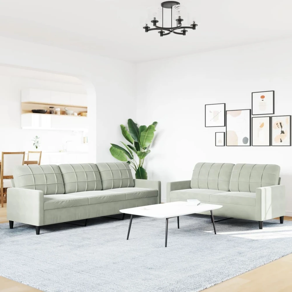 Sofa Sofos komplektas su pagalvėlėmis, 2 dalių, pilkas, aksomas