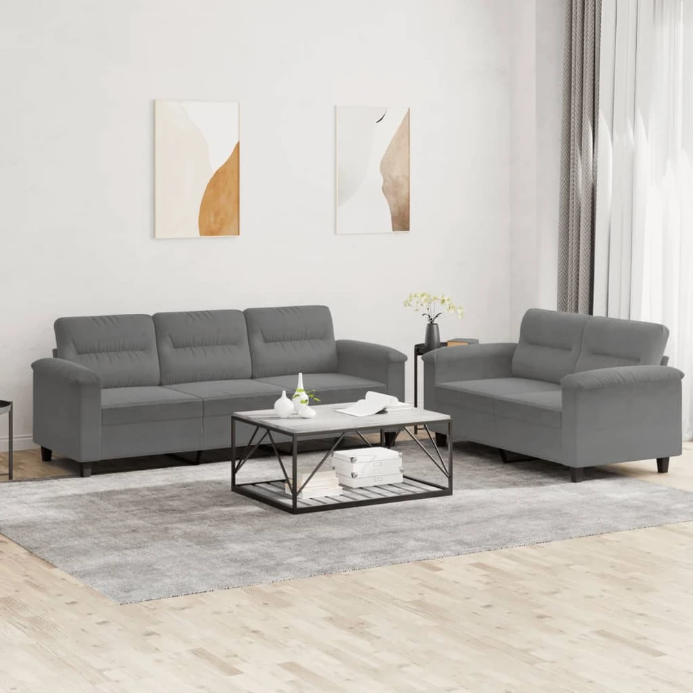 Sofa Sofos komplektas su pagalvėlėmis, 2 dalių, pilkas, audinys