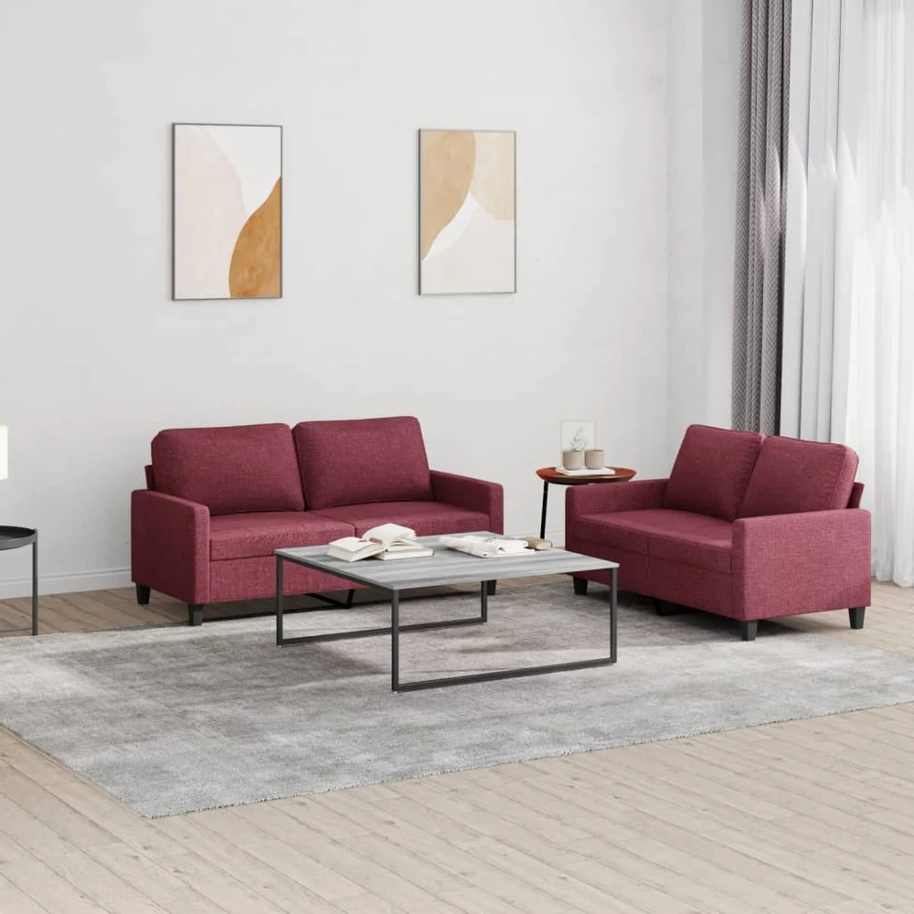 Sofa Sofos komplektas su pagalvėlėmis, 2 dalių, vyno, audinys