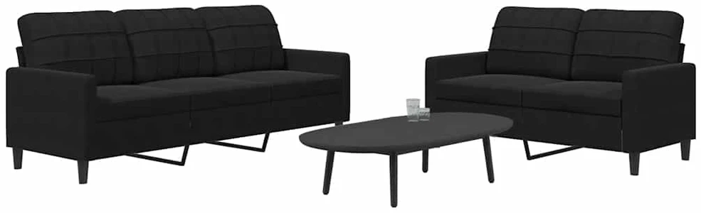 Sofa Sofos komplektas su pagalvėlėmis, 2 dalių, juodas, aksomas