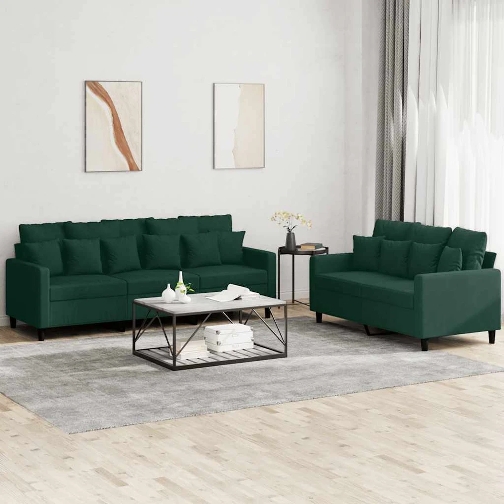 Sofa Sofos komplektas su pagalvėlėmis, 2 dalių, žalias, aksomas