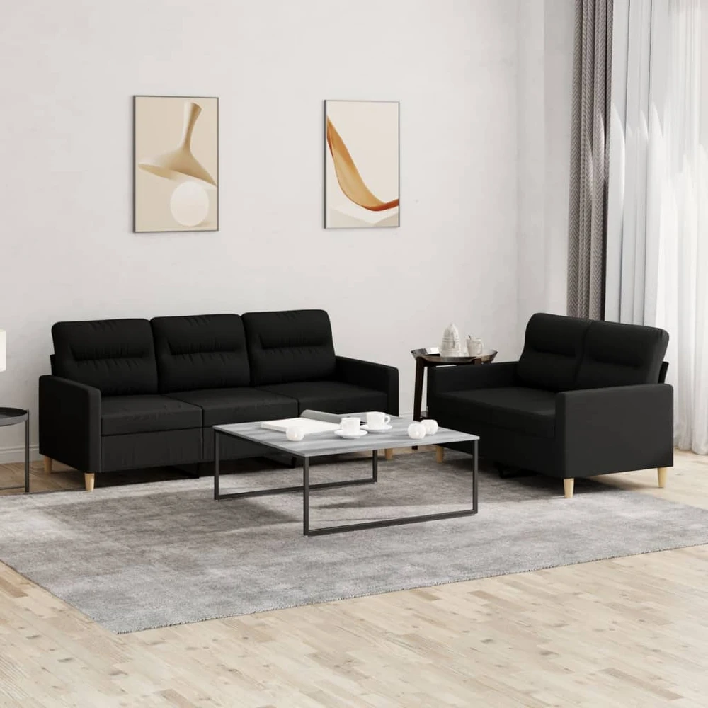 Sofa Sofos komplektas su pagalvėlėmis, 2 dalių, juodas, audinys