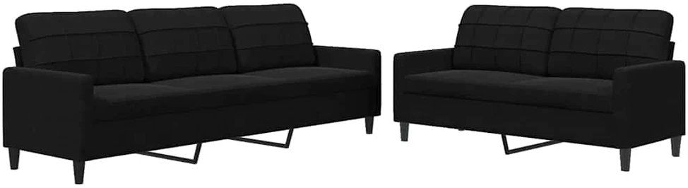 Sofa Sofos komplektas su pagalvėlėmis, 2 dalių, juodas, aksomas