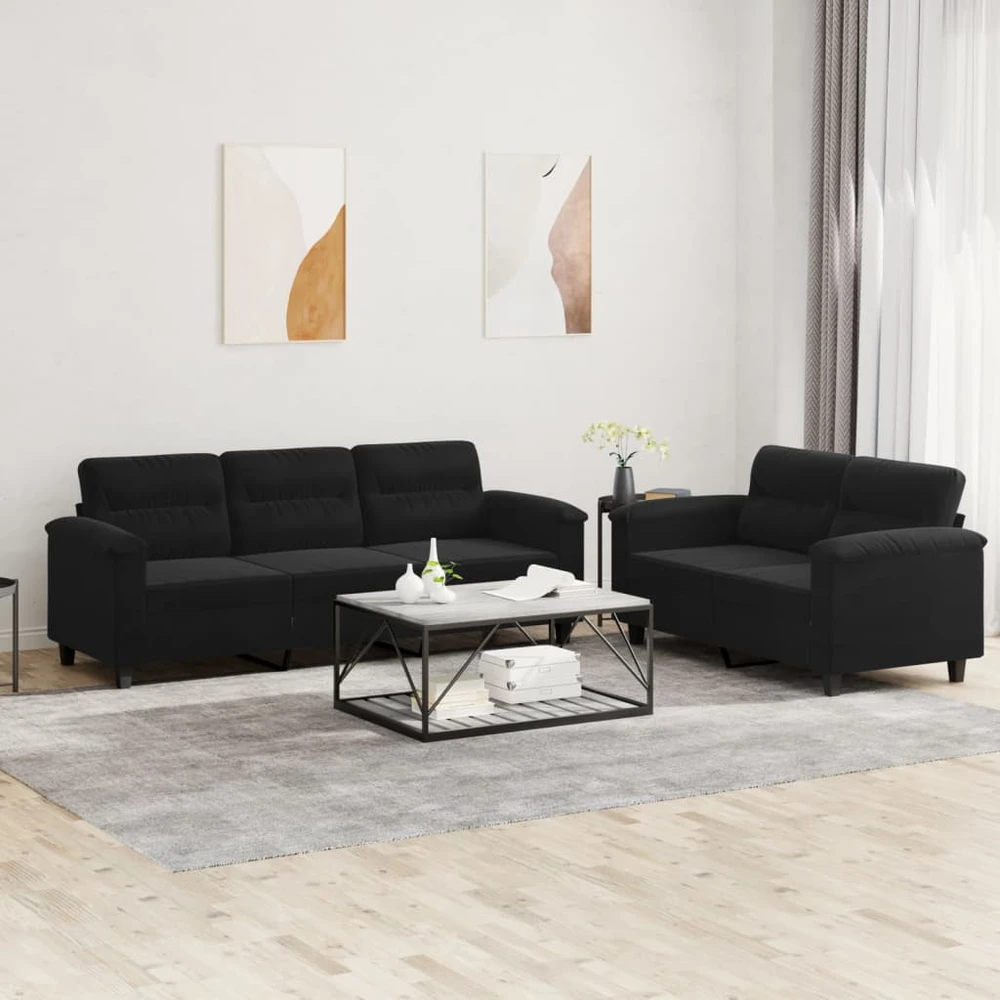 Sofa Sofos komplektas su pagalvėlėmis, 2 dalių, juodas, audinys