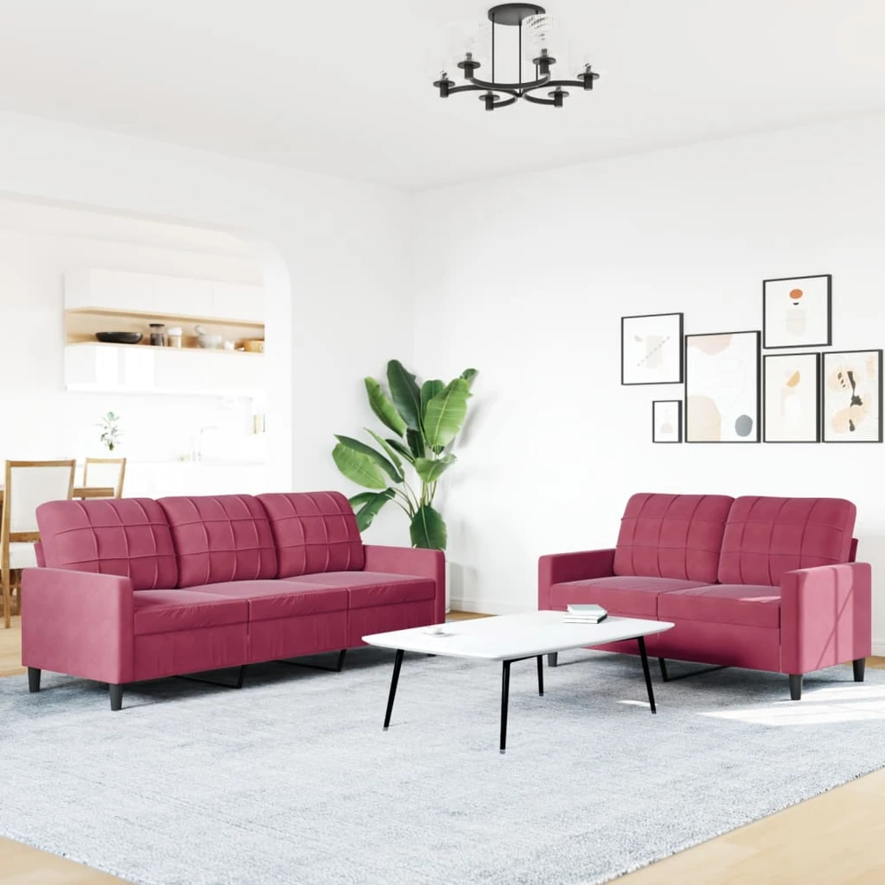 Sofa Sofos komplektas su pagalvėlėmis, 2 dalių, vyno, aksomas