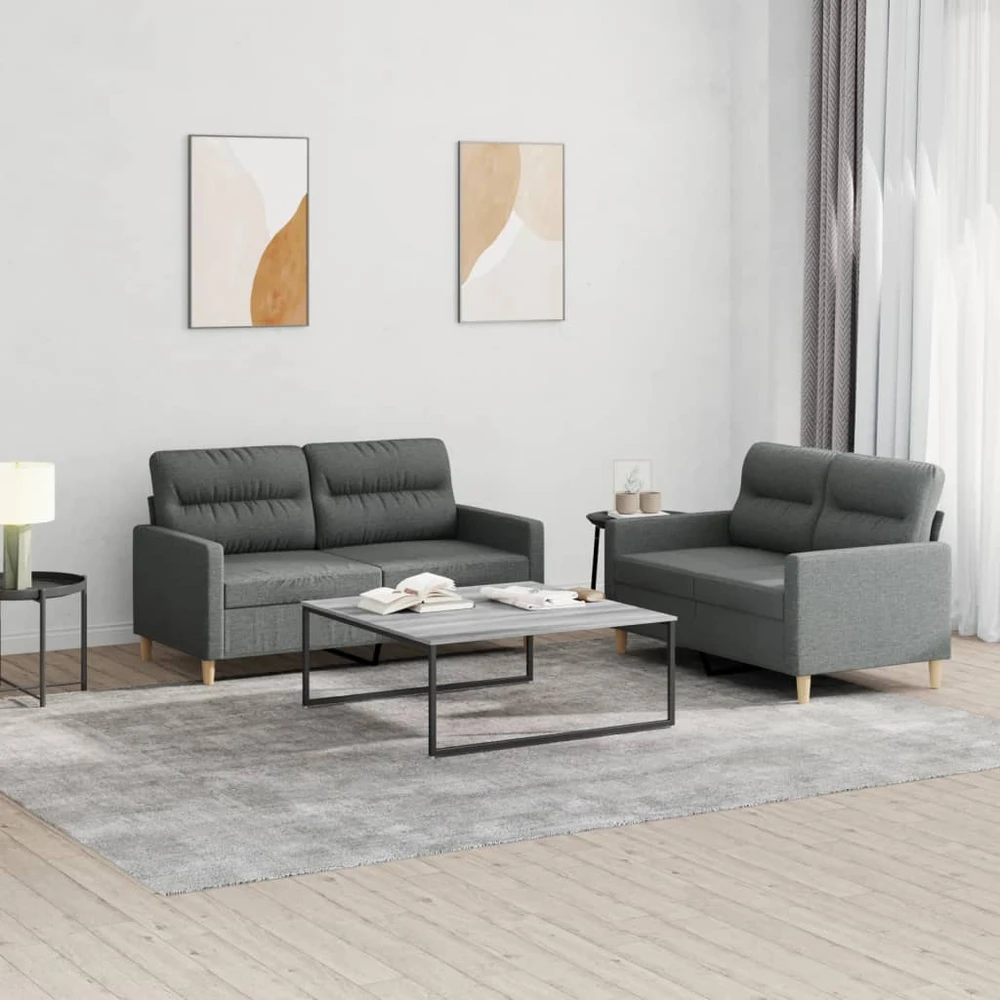 Sofa Sofos komplektas su pagalvėlėmis, 2 dalių, pilkas, audinys