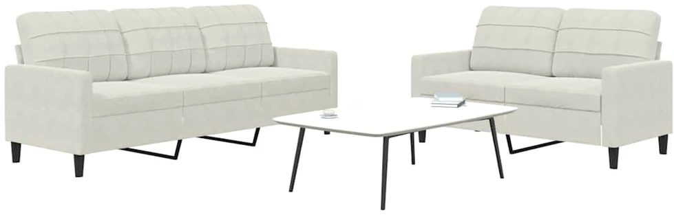Sofa Sofos komplektas su pagalvėlėmis, 2 dalių, kreminis, aksomas