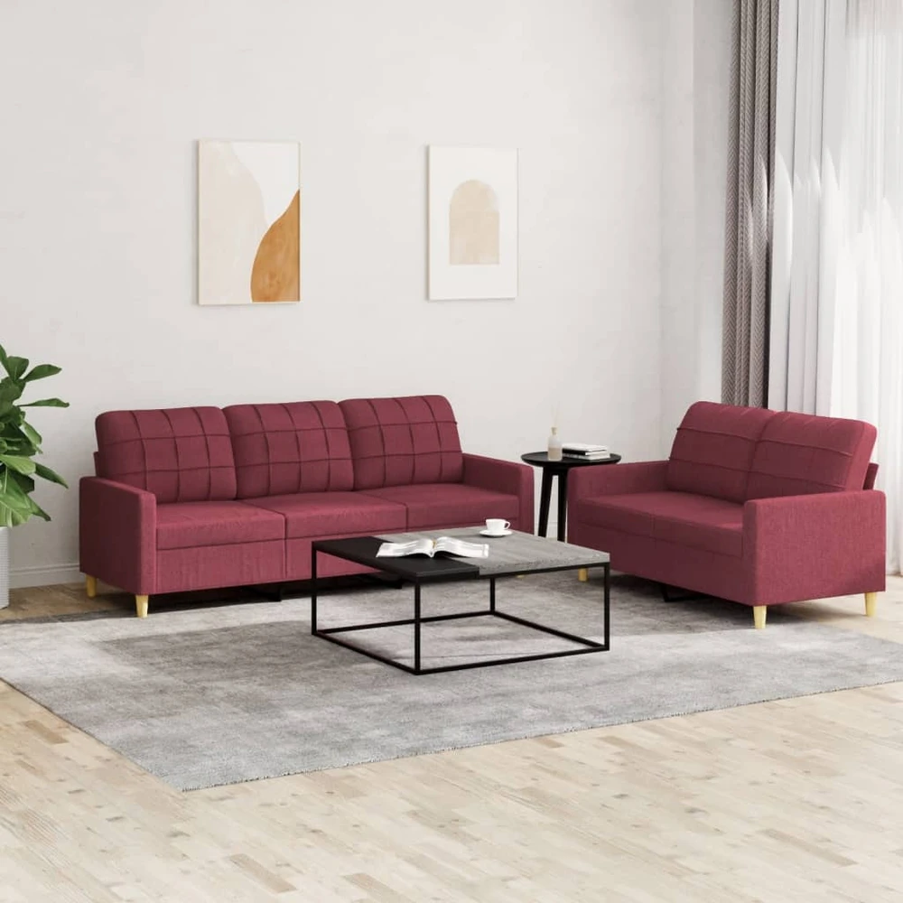 Sofa Sofos komplektas su pagalvėlėmis, 2 dalių, vyno, audinys