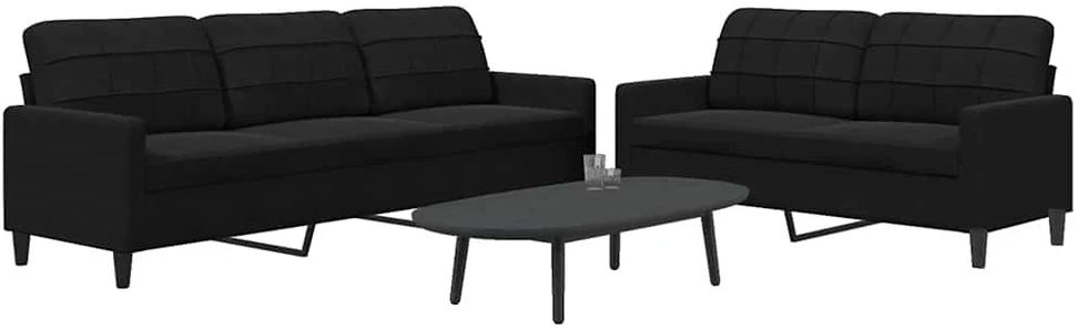 Sofa Sofos komplektas su pagalvėlėmis, 2 dalių, juodas, aksomas