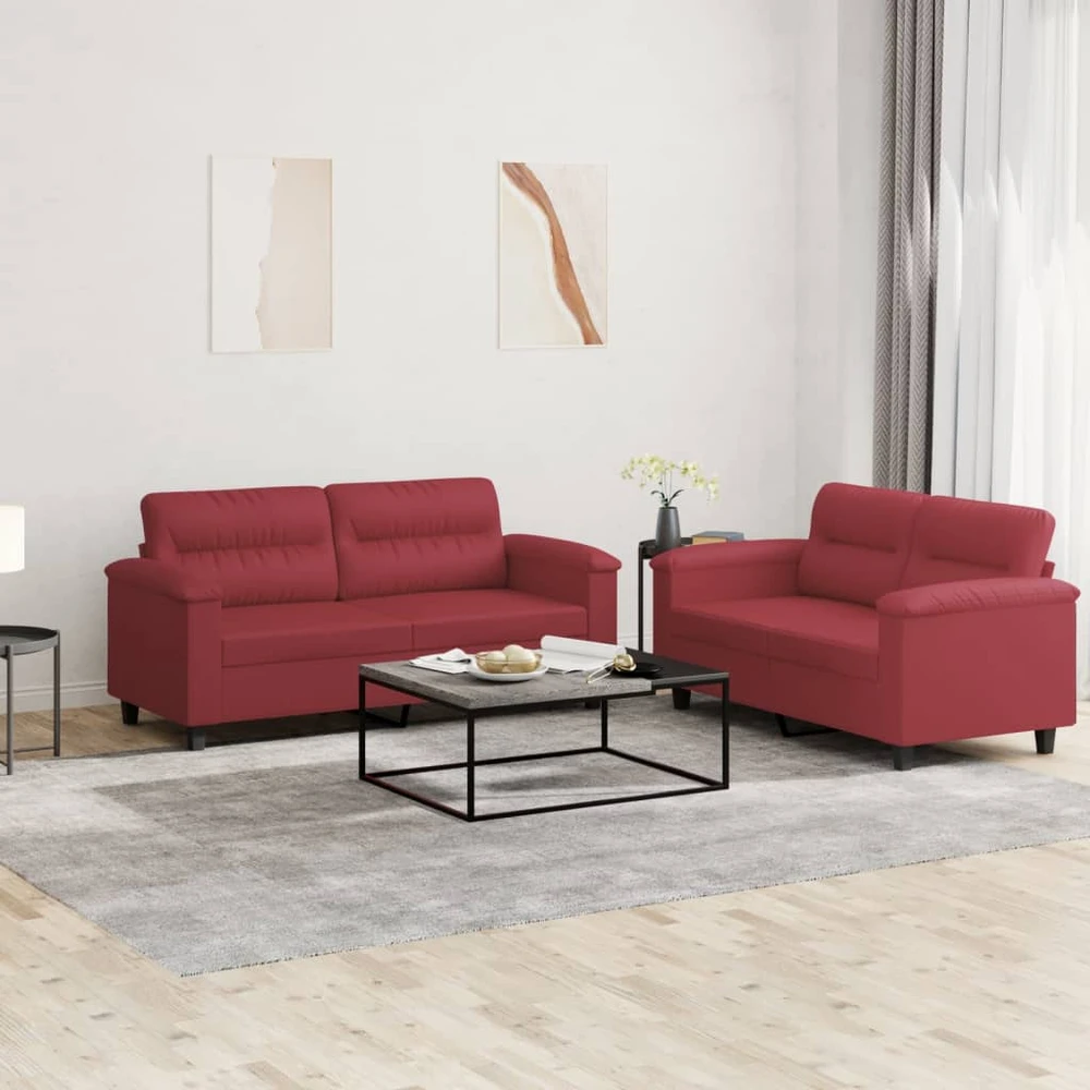 Sofa Sofos komplektas su pagalvėlėmis, 2 dalių, vyno, dirbtinė oda