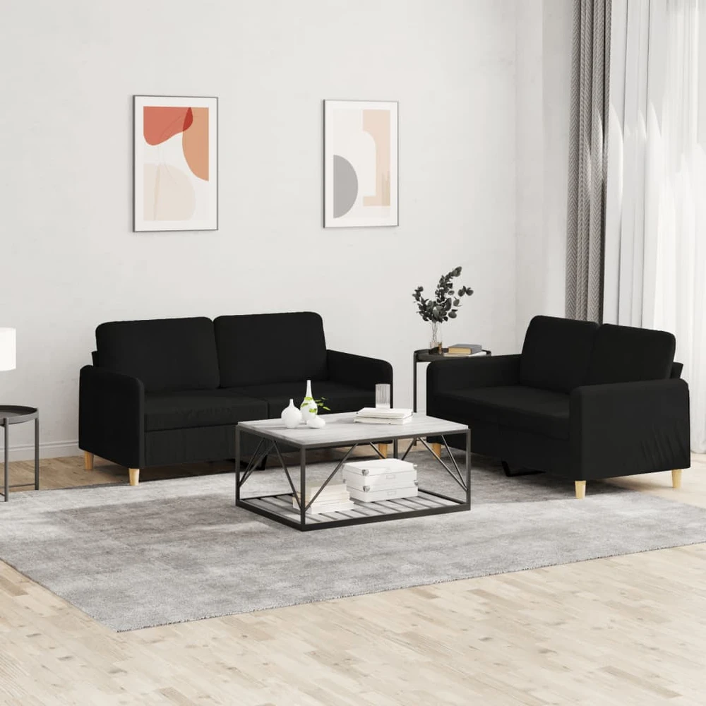 Sofa Sofos komplektas su pagalvėlėmis, 2 dalių, juodas, audinys