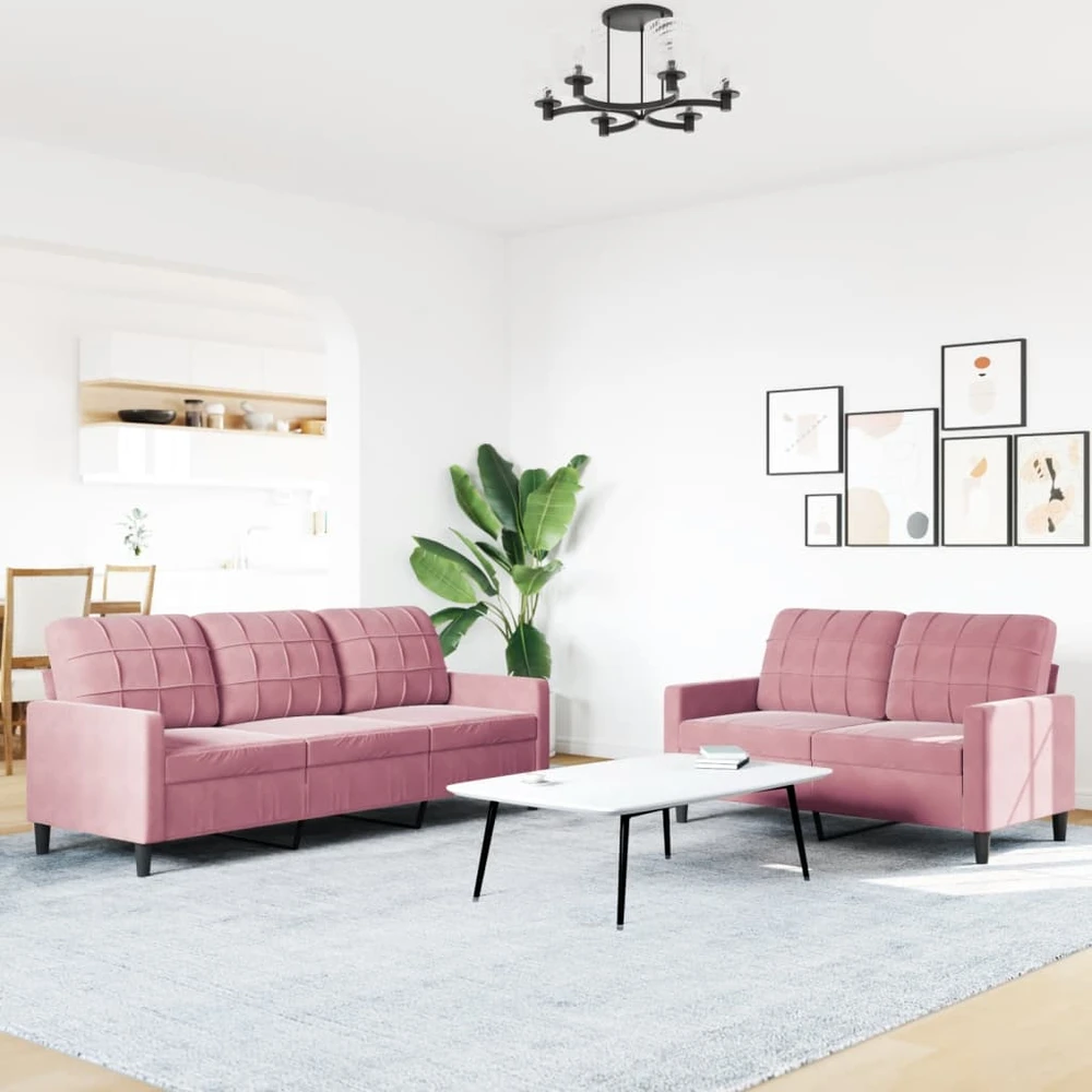 Sofa Sofos komplektas su pagalvėlėmis, 2 dalių, rožinis, aksomas