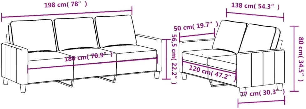 Sofa Sofos komplektas su pagalvėlėmis, 2 dalių, geltonas, audinys