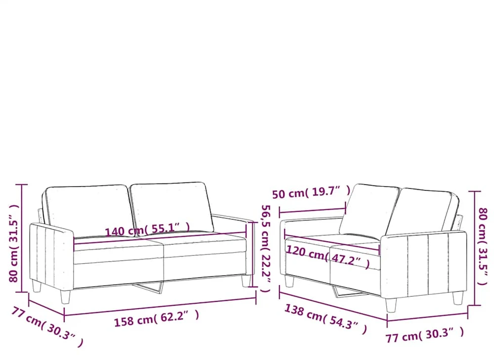 Sofa Sofos komplektas su pagalvėlėmis, 2 dalių, geltonas, aksomas