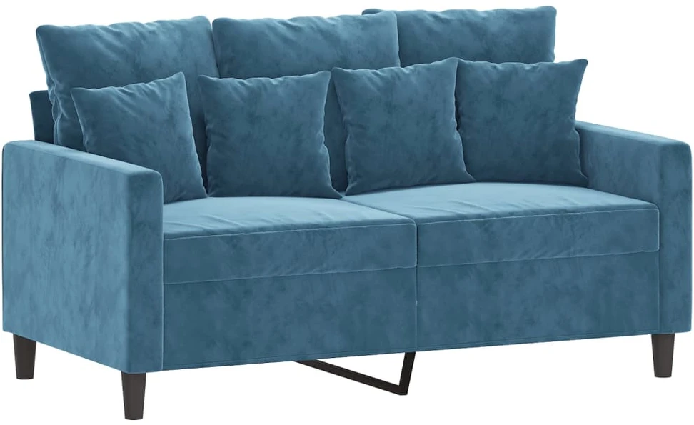 Sofa Sofos komplektas su pagalvėlėmis, 2 dalių, mėlynas, aksomas