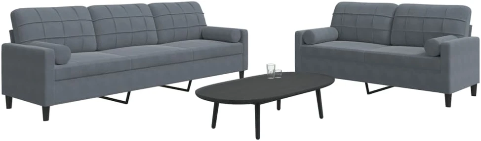 Sofa Sofos komplektas su pagalvėlėmis, 2 dalių, pilkas, aksomas