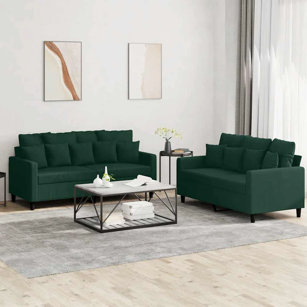 Sofa Sofos komplektas su pagalvėlėmis, 2 dalių, žalias, aksomas