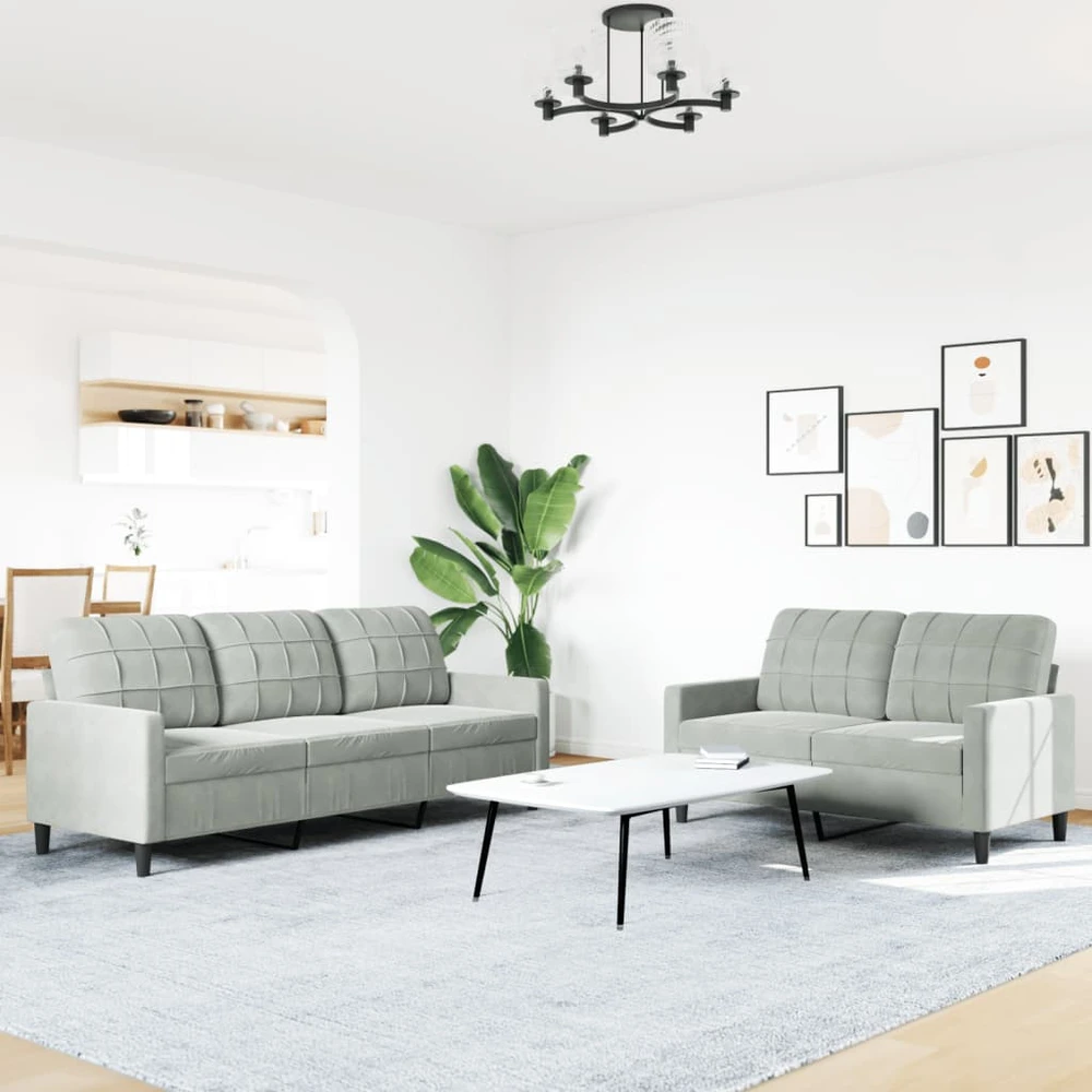 Sofa Sofos komplektas su pagalvėlėmis, 2 dalių, pilkas, aksomas