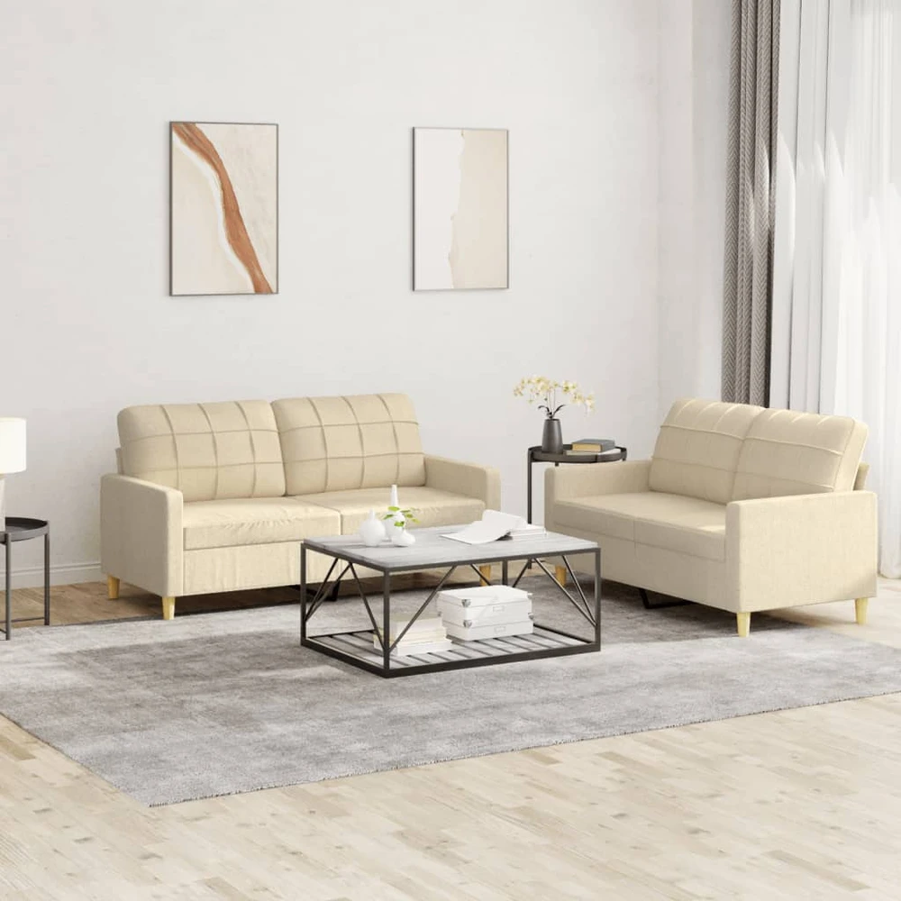 Sofa Sofos komplektas su pagalvėlėmis, 2 dalių, kreminis, audinys