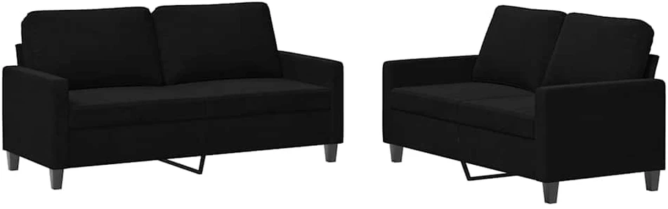 Sofa Sofos komplektas su pagalvėlėmis, 2 dalių, juodas, aksomas