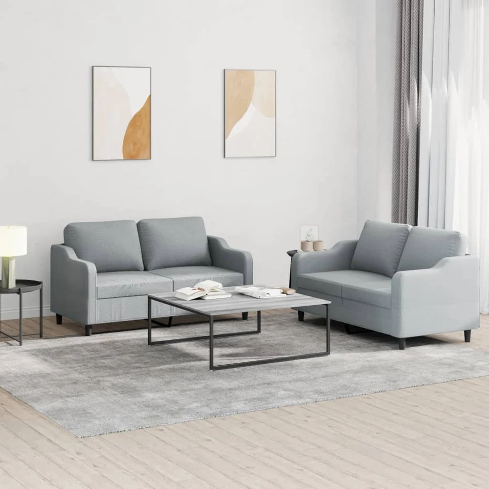 Sofa Sofos komplektas su pagalvėlėmis, 2 dalių, pilkas, audinys