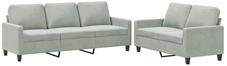 Sofa Sofos komplektas su pagalvėlėmis, 2 dalių, pilkas, aksomas