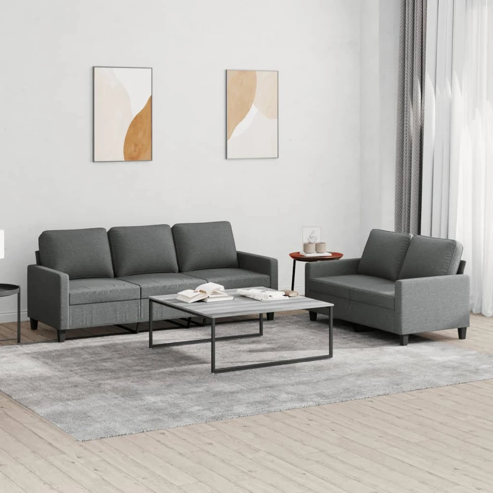 Sofa Sofos komplektas su pagalvėlėmis, 2 dalių, pilkas, audinys