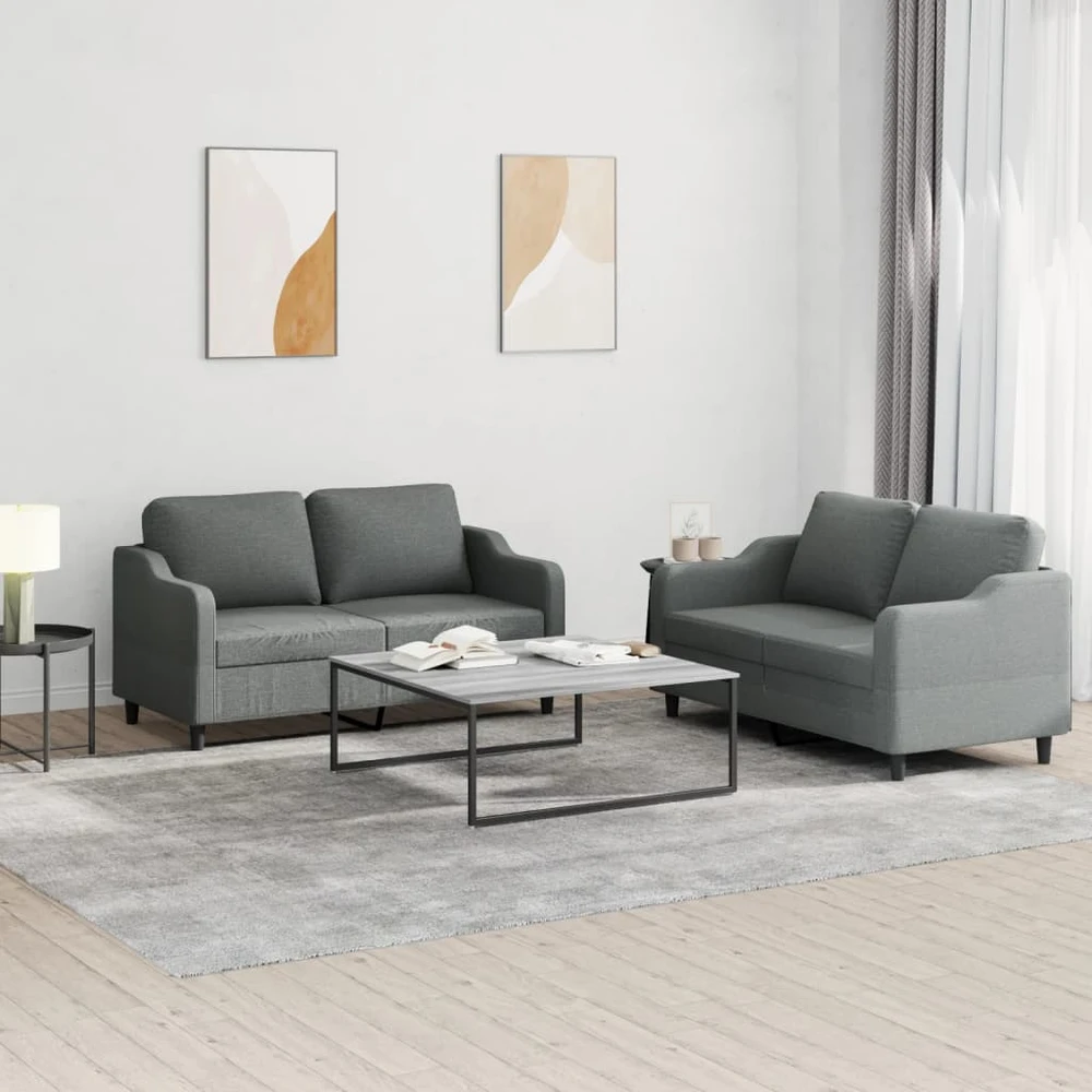 Sofa Sofos komplektas su pagalvėlėmis, 2 dalių, pilkas, audinys