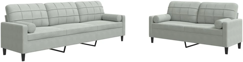 Sofa Sofos komplektas su pagalvėlėmis, 2 dalių, pilkas, aksomas