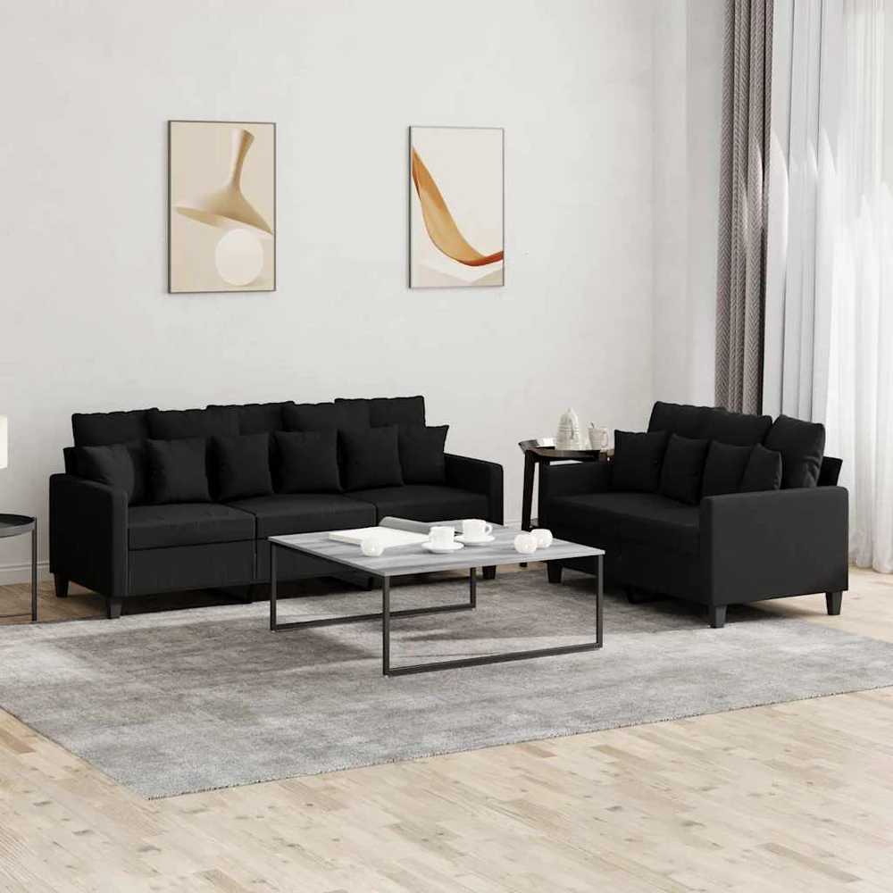 Sofa Sofos komplektas su pagalvėlėmis, 2 dalių, juodas, audinys